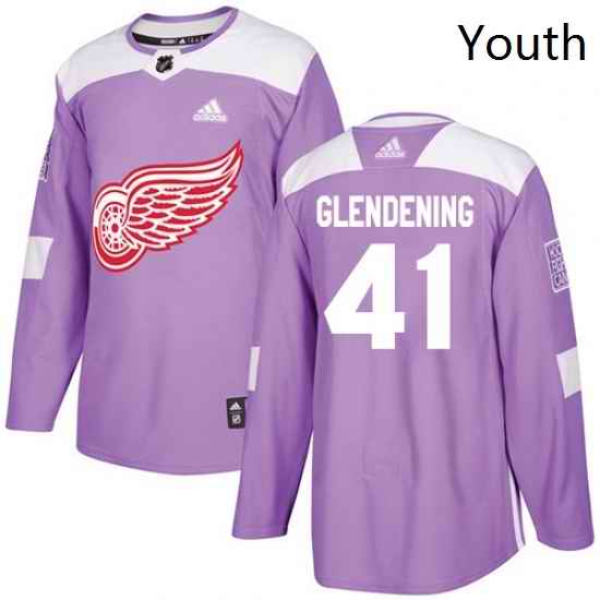 Youth Adidas Detroit Red Wings 41 Luke Glendening Authentic Purple Fights Cancer Practice NHL Jersey